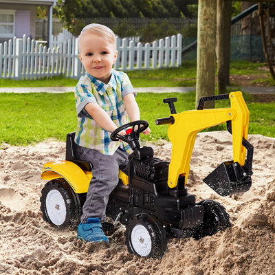 Kids Ride On Excavator, Pedal Digger, Construction Truck with Horn for Kids and Toddlers 3+, Yellow