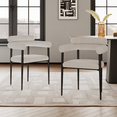 Ensemble de 2 chaises de salle à manger de style Mid-Century moderne, dossier rond bouclé, revêtement en sherpa, pieds en métal pour plus de confort et de style