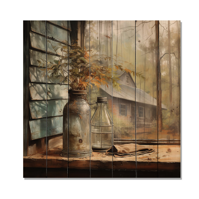 Brown Brown Farmhouse Charm - Fenêtres de ferme sur bois, H 30 po x l 30 po