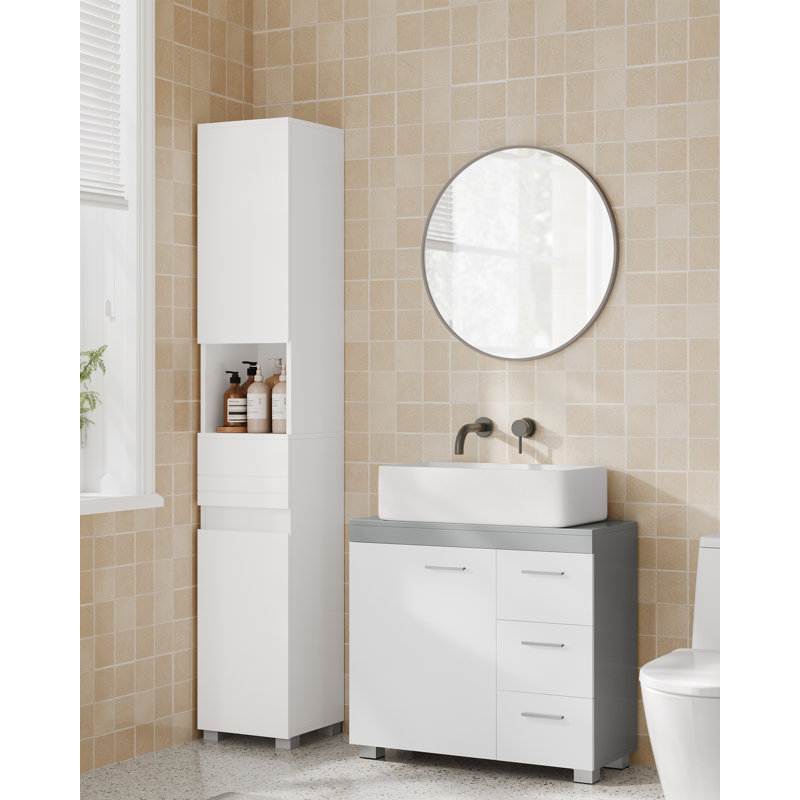 Samiras Freestanding Under Sink Cabinet, Grey/White