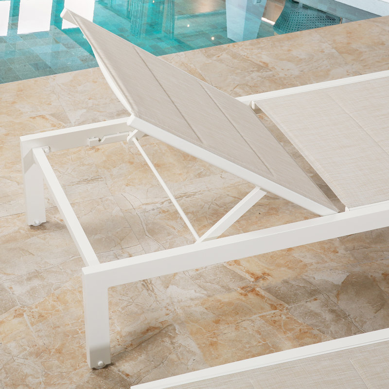 Nanafalia Aluminum 77.5" Long Reclining Single Chaise, Beige