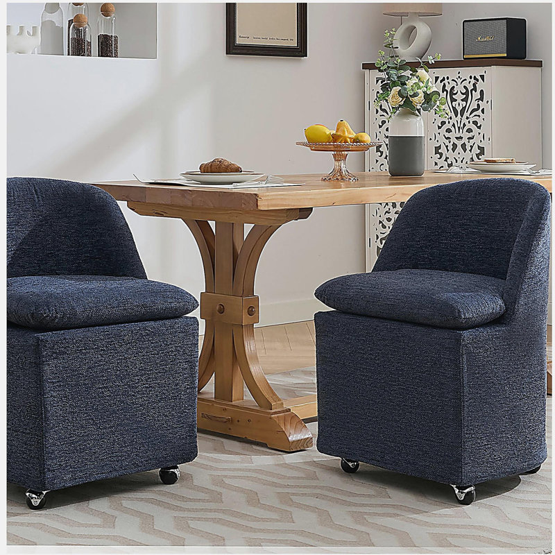 Ensemble de 2 chaises de salle à manger en chenille avec roues universelles, Bleu