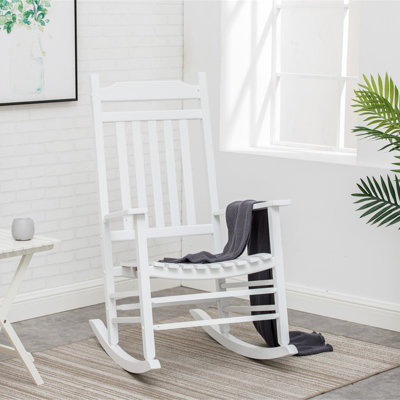 Chaise berçante de patio adulte pour l'intérieur et l'extérieur - Chaise berçante en bois pour balcon de porche blanc