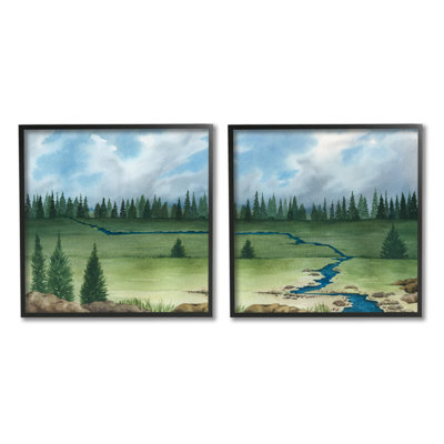 " Distant Stream Trees Nature Landscape " by Grace Popp 2 - Pieces Painting Print