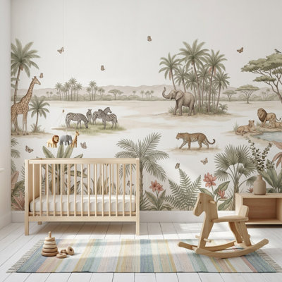 Décoration murale amovible fond aquarelle Safari