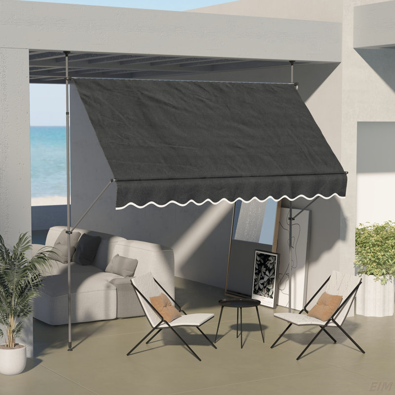 118" Manual Retractable Freestanding Patio Sun Shade with Support Pole, Black