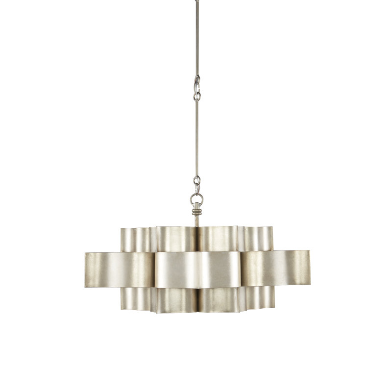 Grand Lotus 6 - Light Chandelier, Contemporary Silver Leaf