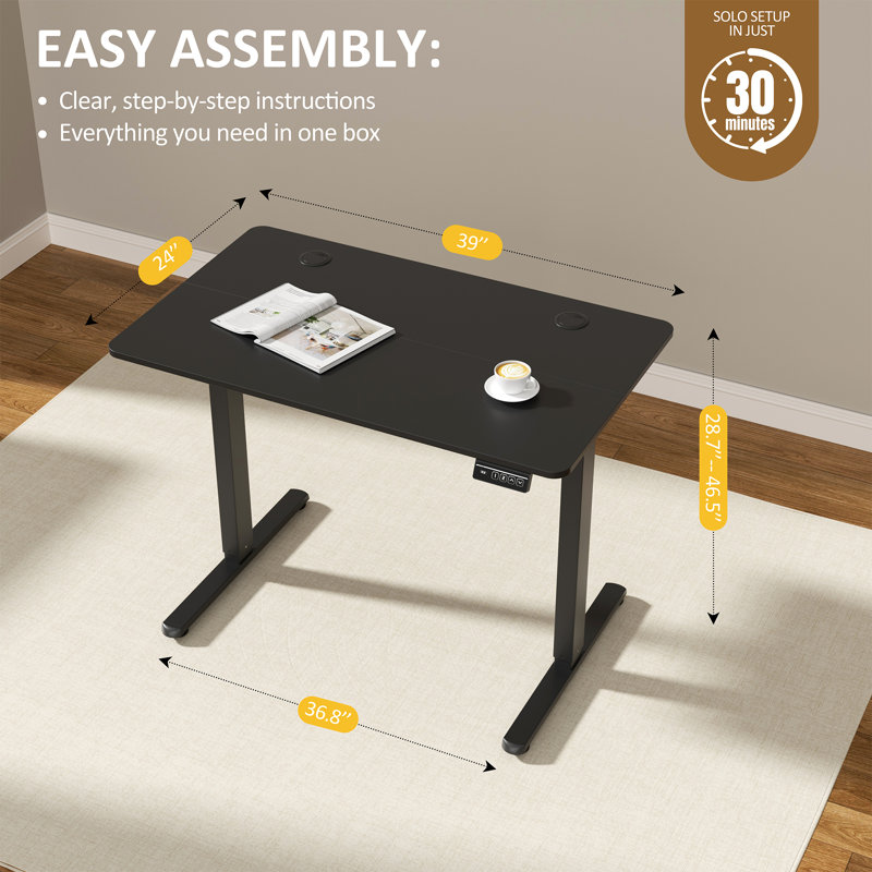 Bureau debout réglable électrique Oishee, Noir, noir, noir, noir, 46,5 po H x 39 po L x 24 po P