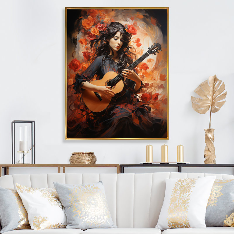 «Blehm Music Flamenco Passion Fiery», reproduction sur toile, H 32 po x l 16 po x P 1 po, Cadre flottant doré