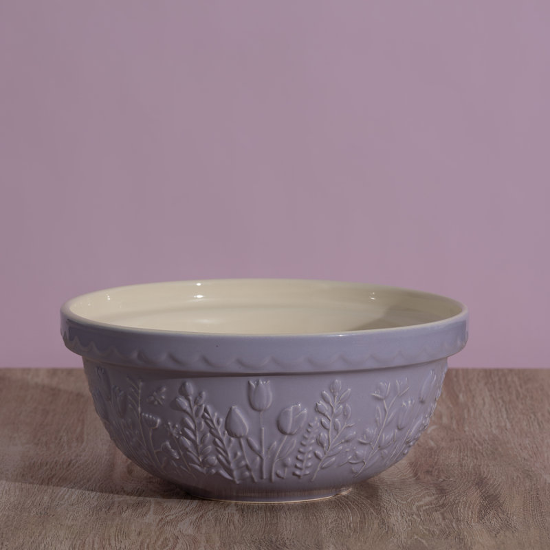 Lavender Ceramic Tulip Embossed Mixing Bowl, 9.75"