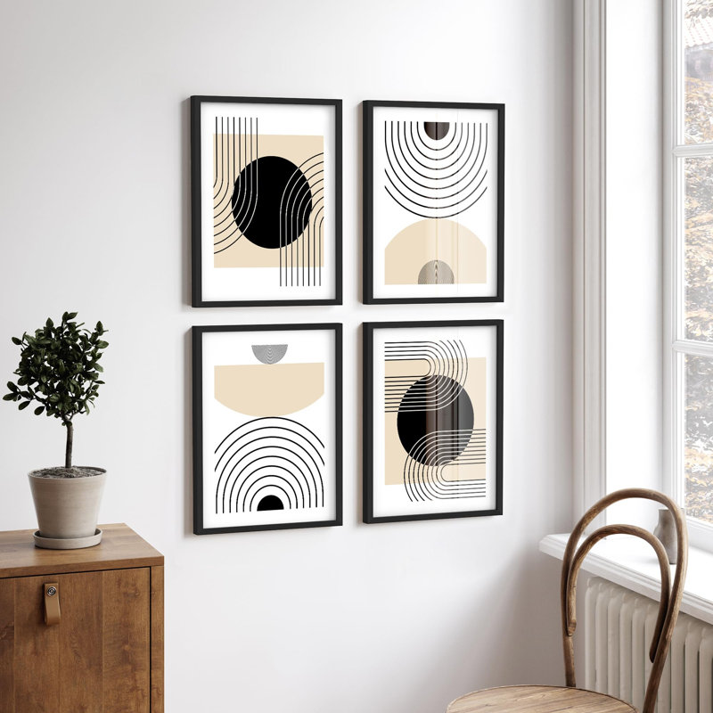 "Décoration géométrique abstraite à motifs géométriques modernes noir et beige", 4 pièces, Blanc, H 10 po x l 8 po