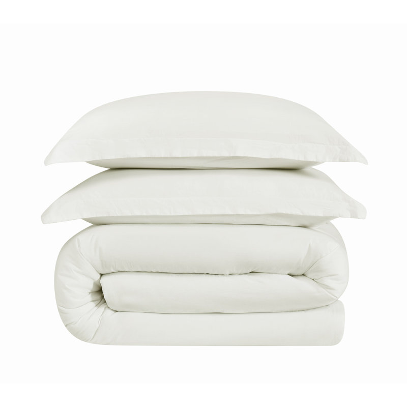 Brooklyn Loom Essential Cotton Comforter Set, Twin Extra Long Comforter  + 1 Sham, White