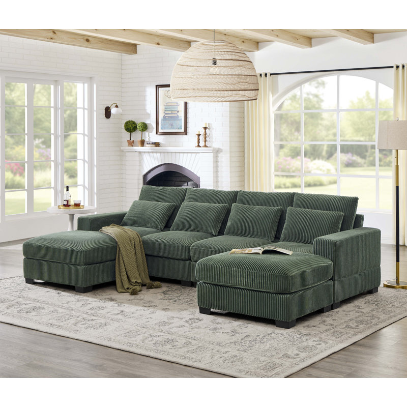 Canapé modulaire Laguna, Velours côtelé vert