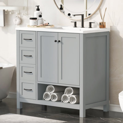 Meuble-lavabo 36 po avec comptoir d'évier, meuble-lavabo avec deux portes et deux tiroirs