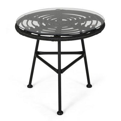 Grey Side Table With Elegant Glass And Modern Flair Tempered For Outdoor Use