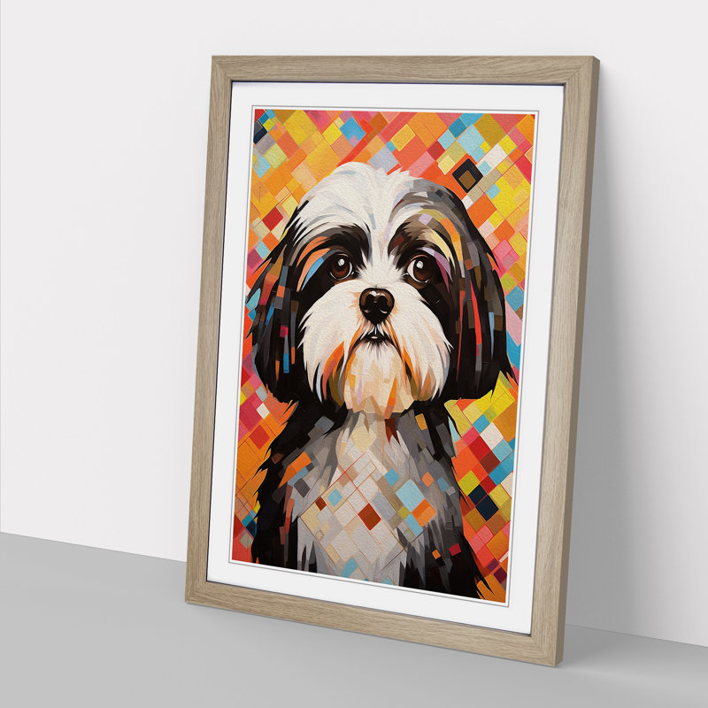 Shih Tzu Constructivism - Framed Print, Oak , 34cm H x 25cm W x 2cm D