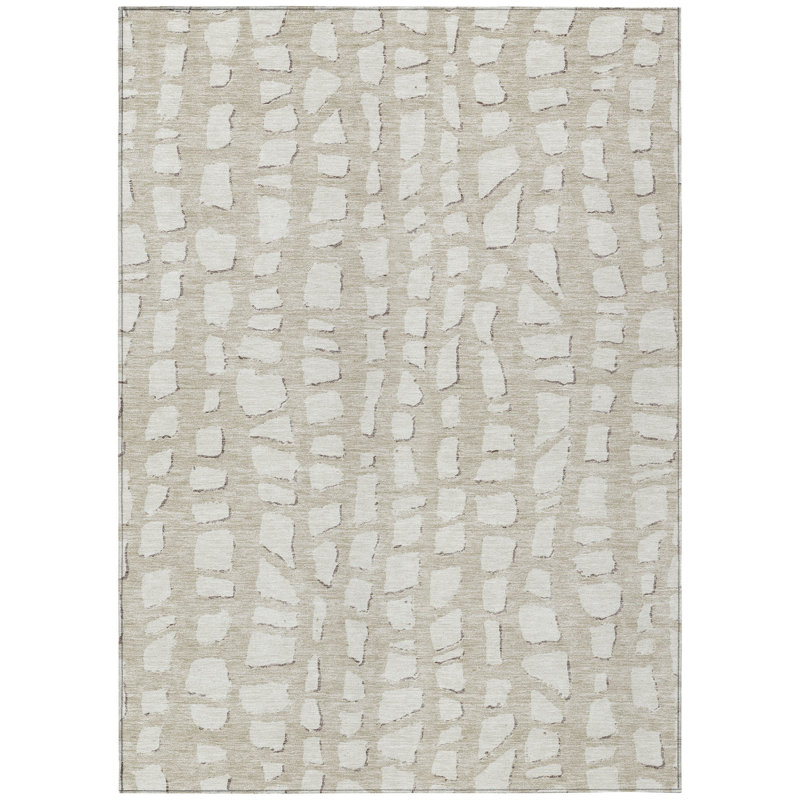 Tapis extérieur lavable abstrait beige et ivoire 5 pi x 8 pi