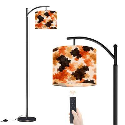 Arc Floor Lamp with Adjustable Lampshade Abstract Watercolor Camouflage Earth Standing Lamp 3 Color Temperatures Dimmable Tall Pole Lamp with Foot Switch for Bedroom