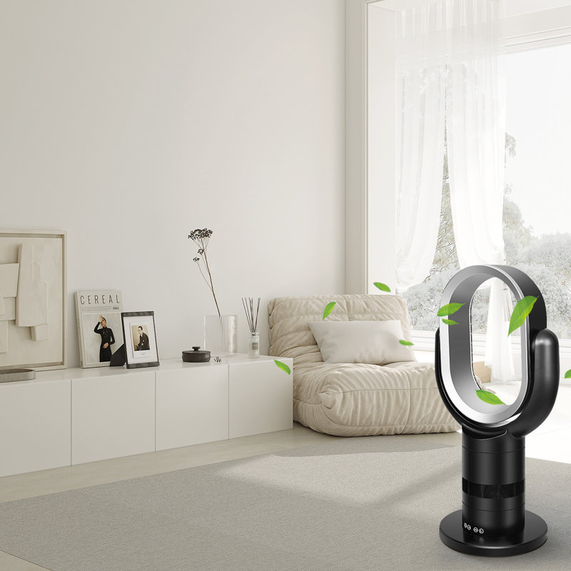 24-Inch Black Bladeless Oscillating Floor Fan with Remote