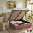 Petal Palm Headboard Upholstered Platform Bed with Gas Lift Storage, Queen, Pink Velvet-2002991234-2002991245