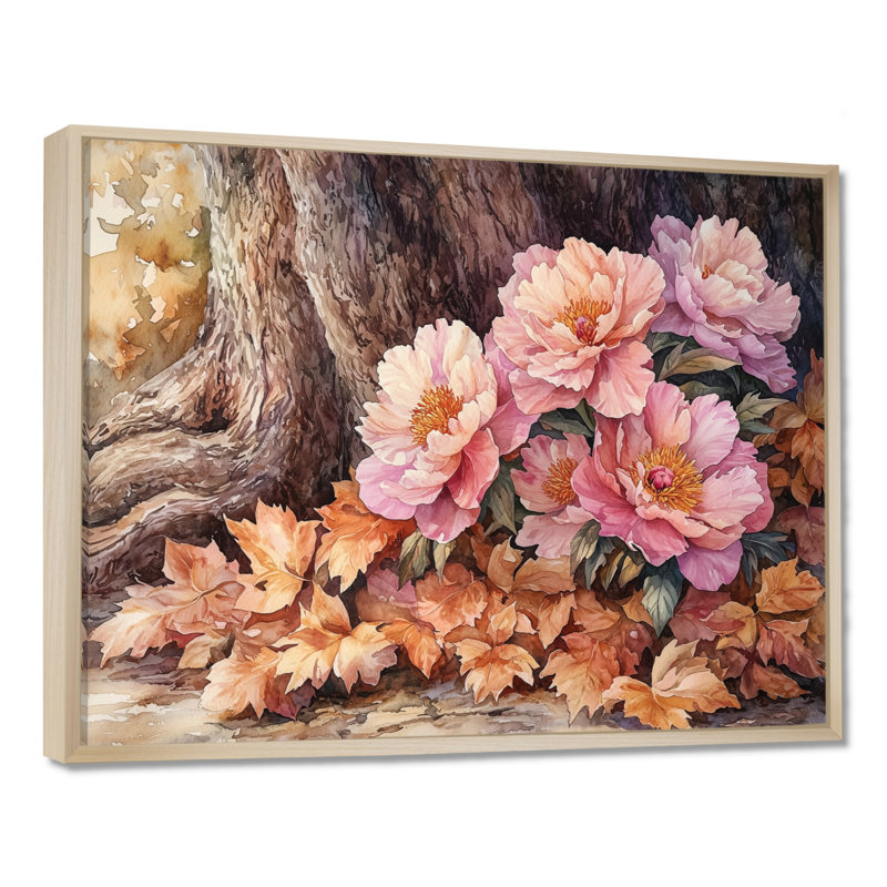 Imena, pivoines par le chêne, art mural, H 30 po x l 40 po, Impression encadrée flottante, Crème, crème