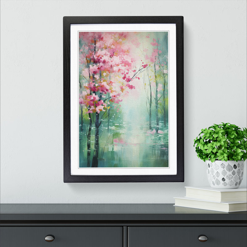 Spring Forest Impressionism No.2 - Single Picture Frame Print on Wood, 46cm H x 34cm W x 2cm D, Black