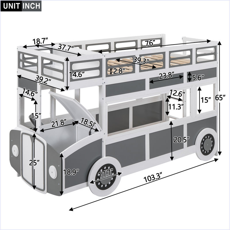 Lit superposé simple en forme de bus avec roues et rangement
