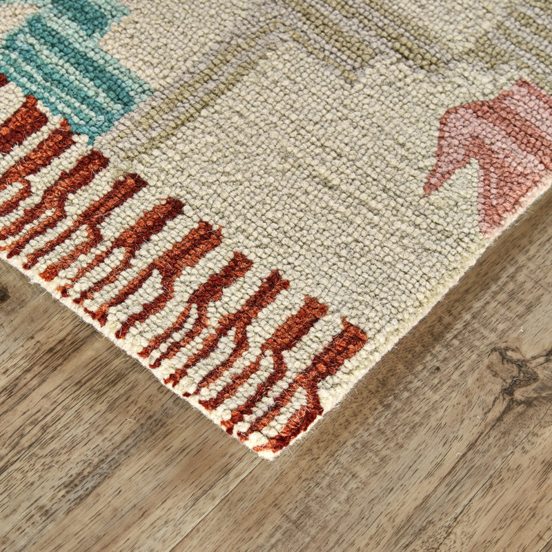 Tapis ivoire / cramoisi en laine touffeté à la main Auguste, Rectangle 8 pi x 11 pi