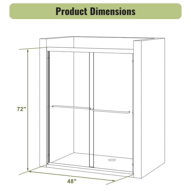 48" X 72" Double Sliding Doors with Double-handle towel rack and 1/4" Tempered Glass, Gold, Gold