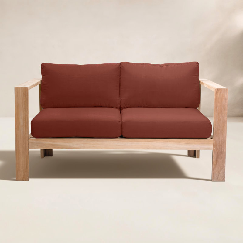 Sonoma 59'' Wide Teak Loveseat with Sunbrella Cushions, Canvas Henna Sunbrella® Canvas