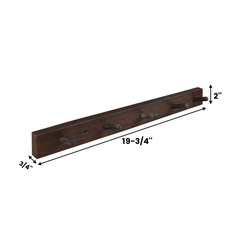 Wall Mounted Coat Rack, Dark Walnut, 2" H x 19.75" W x 0.75" D