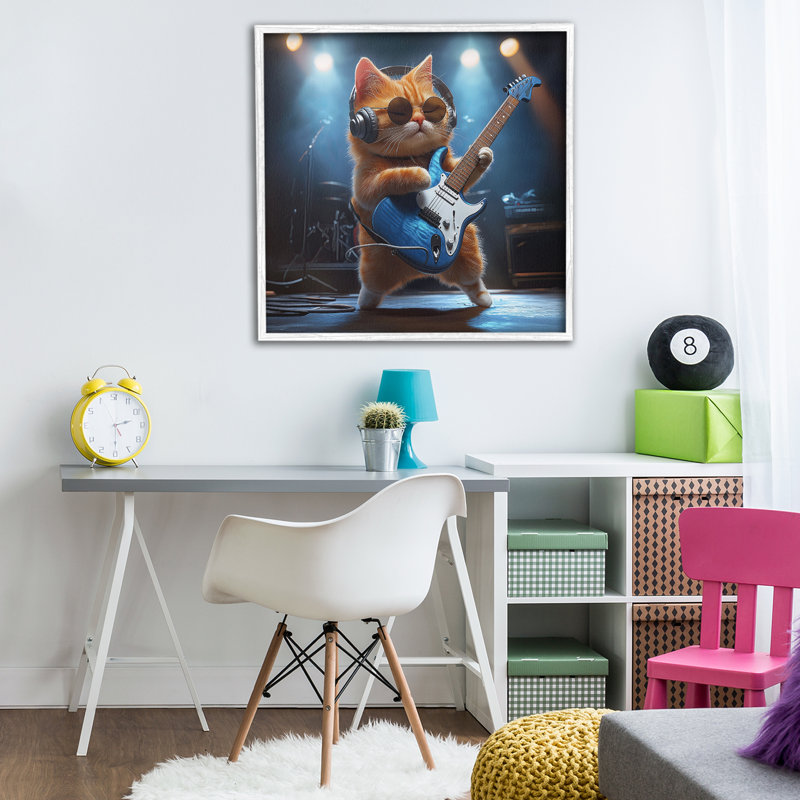 «Cat» par un chanteur de bandes dessinées, par Jim Baldwin, H 24 po x l 24 po, Estampe numérique encadrée blanc bord de mer