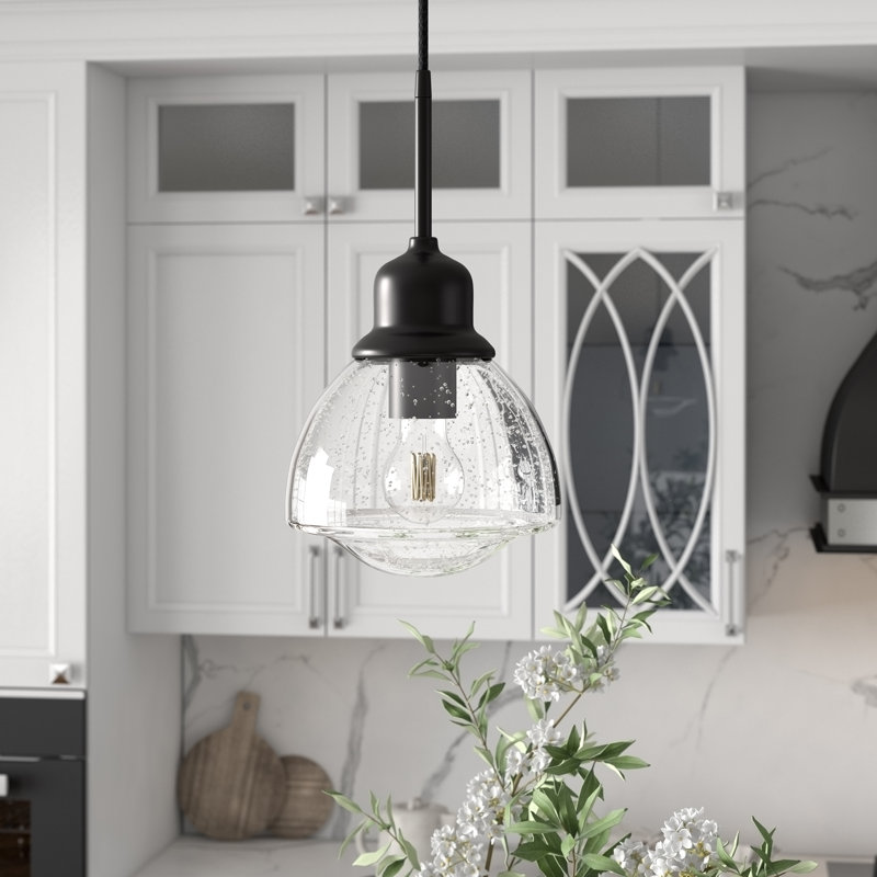 1 - Light Single Pendant, Blackened Bronze, Seeded