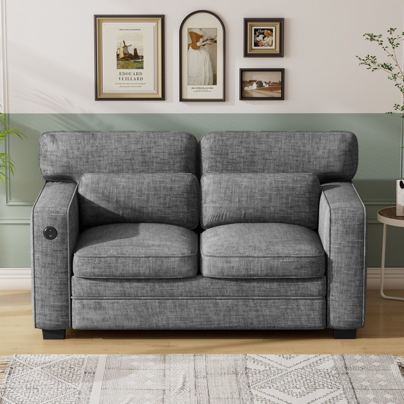 Pull Out Sofa Bed, Sleeper Sofa with 2 USB Charging Ports, Comfortable Loveseat Sleeper with Removable Covers, Gray