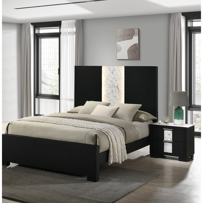 Table de chevet pour chambre à coucher avec deux tiroirs en métal pratique et classique, Noir / blanc