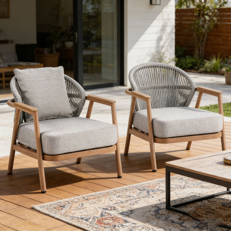 Fauteuil club d'extérieur en corde, Gris-QT2