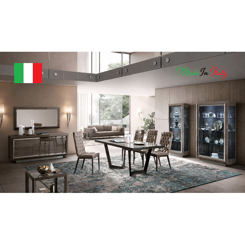 Palazzo Luxury Dining Collection, 9Pcs:Table,Buffet,4Chairs,2MixCabinet,Mirror