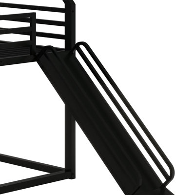 Twin Over Twin Size Metal House-Shaped Bunk Bed With Slide And Ladder