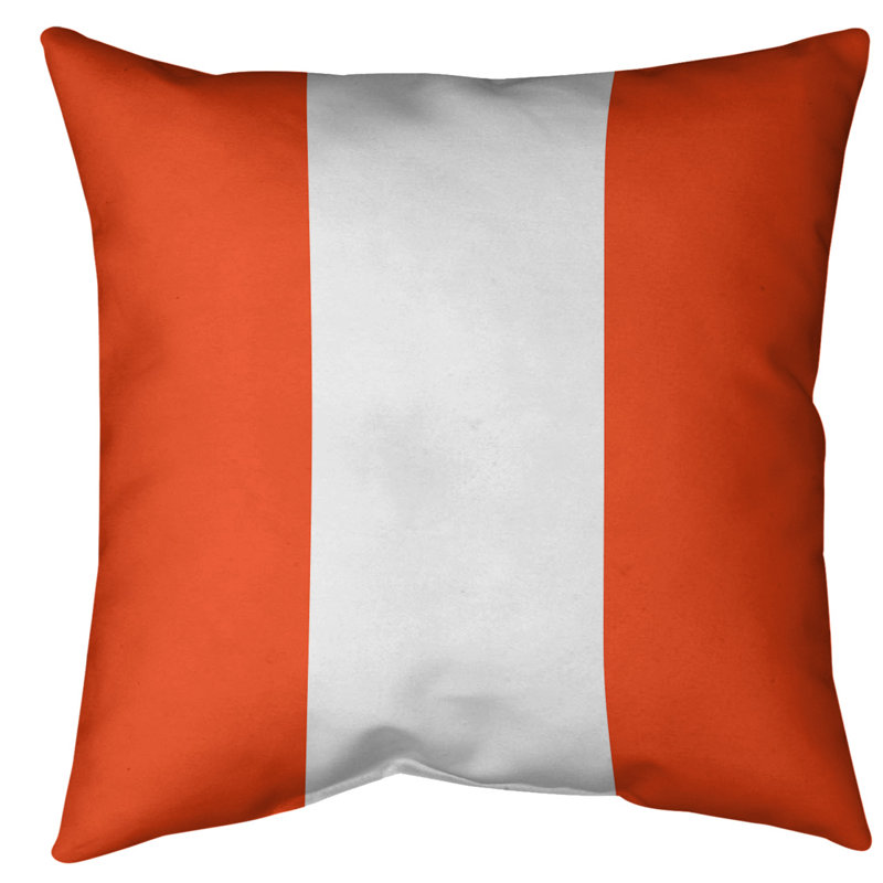 Coussin décoratif, 16 po x 1 po, Orange / blanc, Polyester / bourre de polyester
