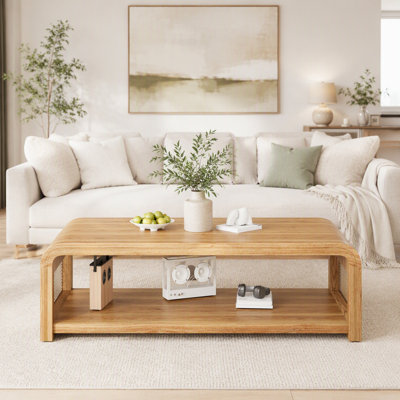 Table basse à 2 niveaux en bois de rotin courbé pour une décoration intérieure peu encombrante