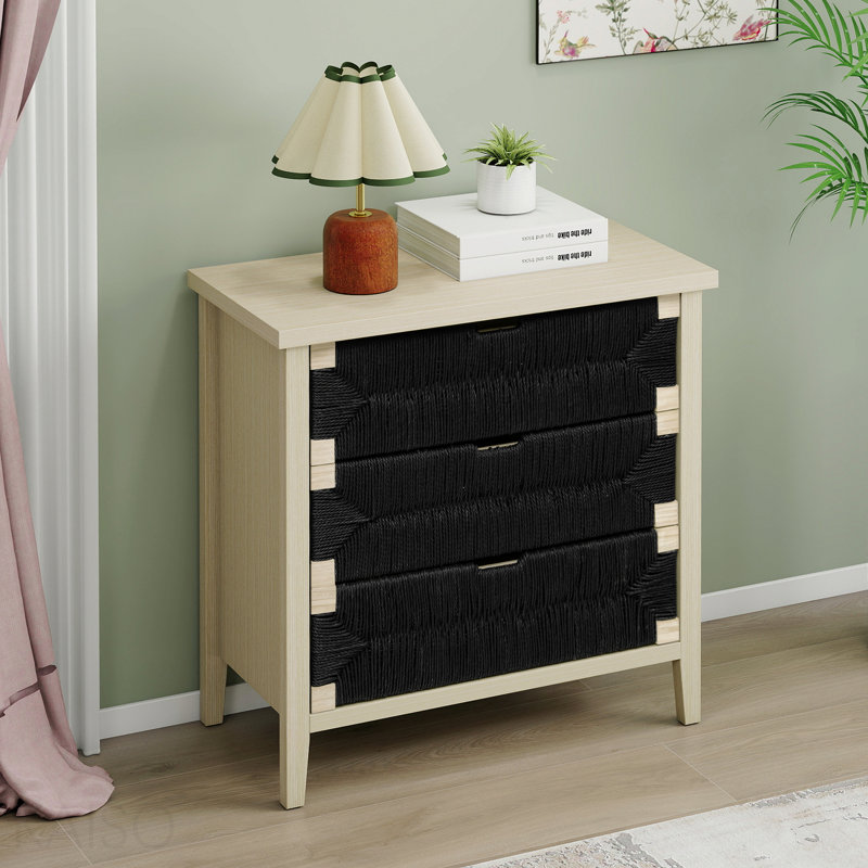 Storage Cabinet, Adjustable Shelves, 3 Drawer Buffet Sideboard With, With Hand-Woven Rope Decorated Drawers