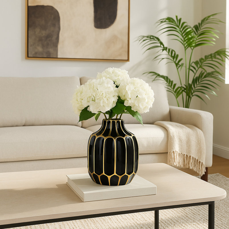 Vase de table en céramique Addington, Noir, H 8 po x l 6 po x P 6 po
