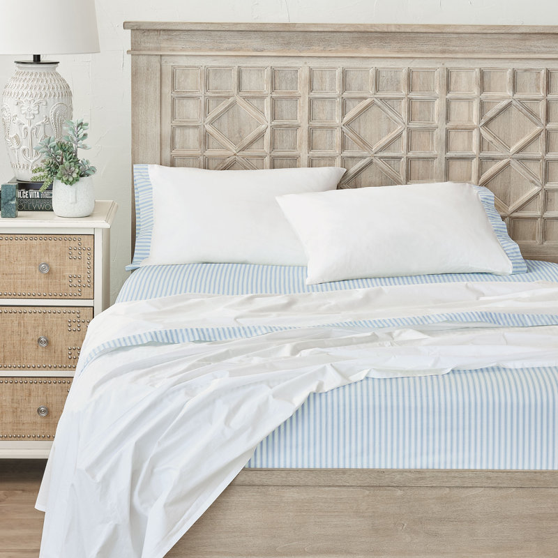 Ensemble de draps Blass Ticking By Alexa Hampton, Ensemble de draps pour très grand lit californien, Ciel