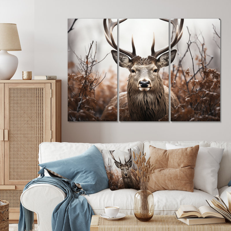 Photographie de cerf monochrome II sur toile, 3 pièces, H 32 po x l 48 po x P 1 po