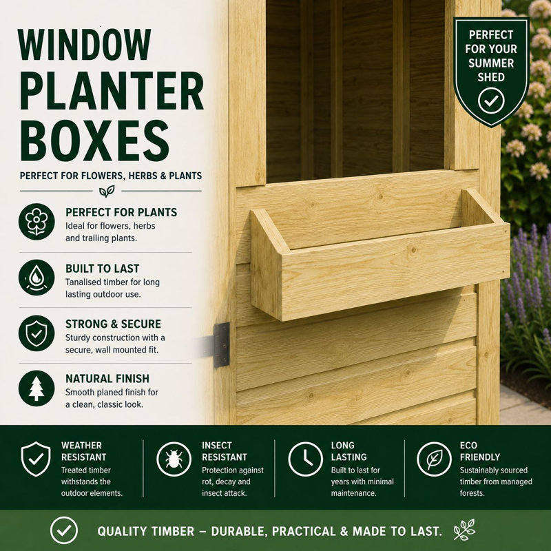 Total Sheds 12ft x 4ft Apex Summer Shed - Toughened Glass External Planters - Pressure Treated Timber - UK Manufactured