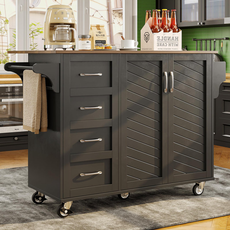 Wood Kitchen Island, Black
