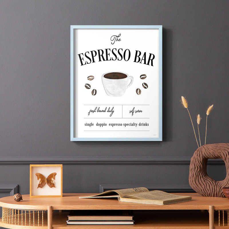 Reproduction encadrée de barre d'espresso Fresh Brewed - bois massif, Bleu, H 10 po x l 8 po