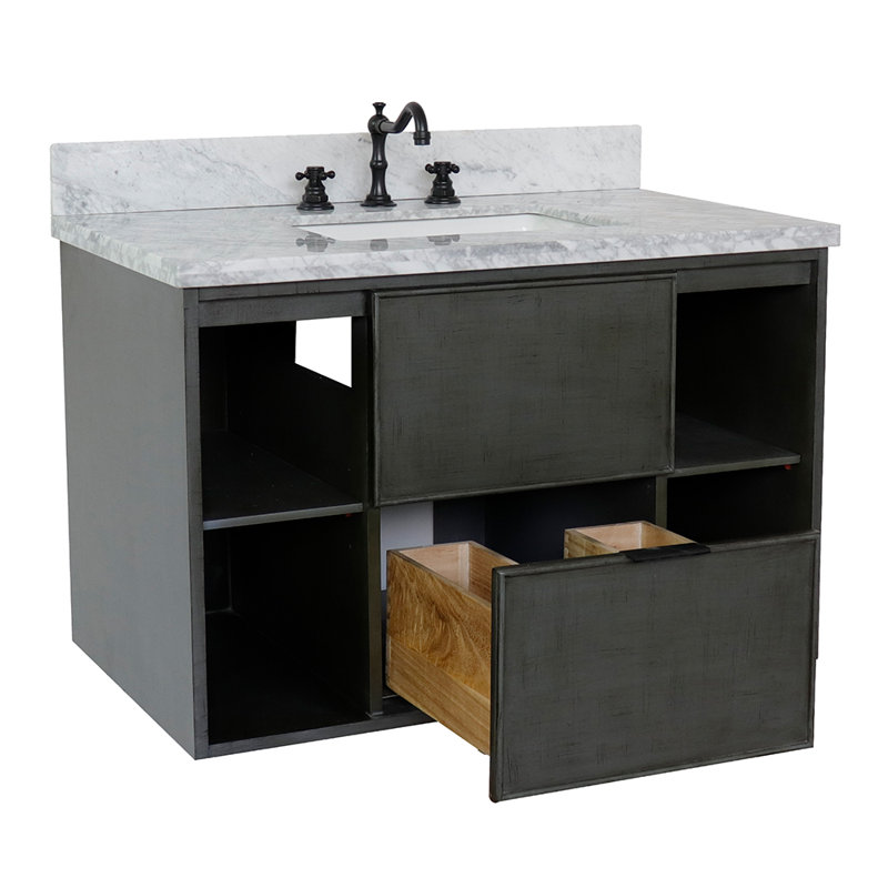 Ensemble de meuble-lavabo simple mural 37 "37", Marbre de Carrare blanc