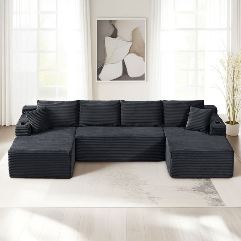 Mercer41 134" Cloud Couch Sectional, Modular U-Shaped Sofa with Deep ...