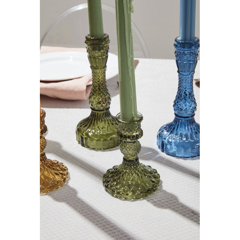 Eliana Samira Glass Tabletop Candlestick, Green